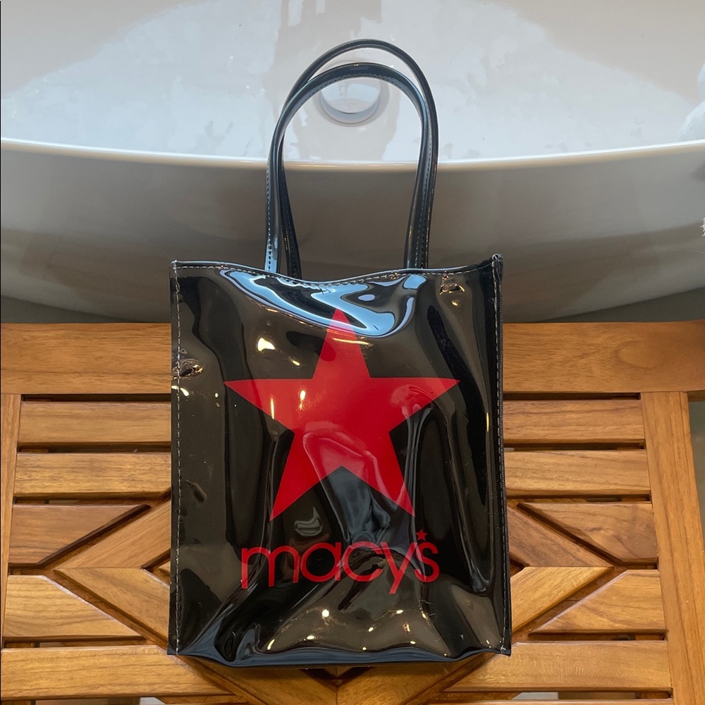 Macy's Black Patent Tote with Red Star Accent